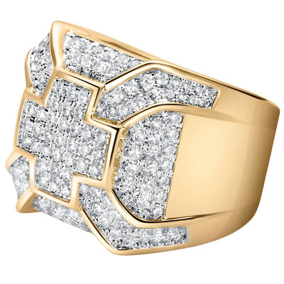 Sturgo 14K Yellow Gold Plated Mens Simulated Diamond Large Cross Ring, D-E Color VS Clarity, Size 11