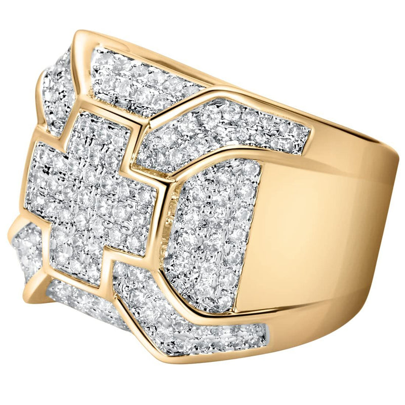 Sturgo 14K Yellow Gold Plated Mens Simulated Diamond Large Cross Ring, D-E Color VS Clarity, Size 11