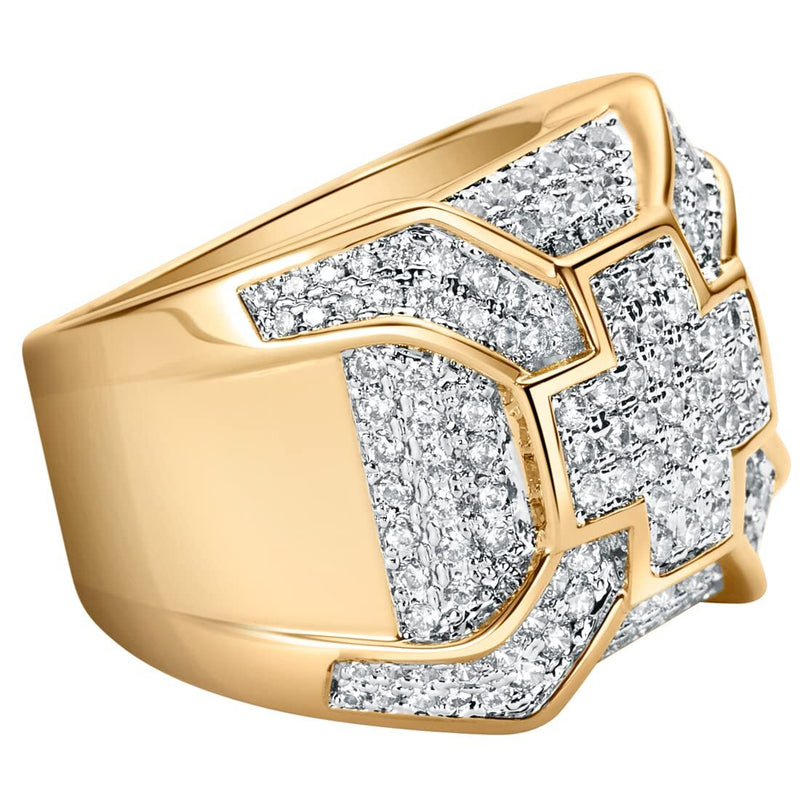 Sturgo 14K Yellow Gold Plated Mens Simulated Diamond Large Cross Ring, D-E Color VS Clarity, Size 11
