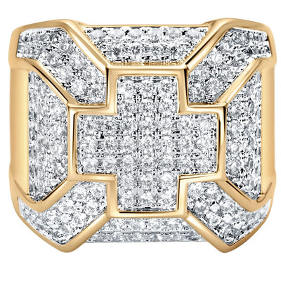 Sturgo 14K Yellow Gold Plated Mens Simulated Diamond Large Cross Ring, D-E Color VS Clarity, Size 11