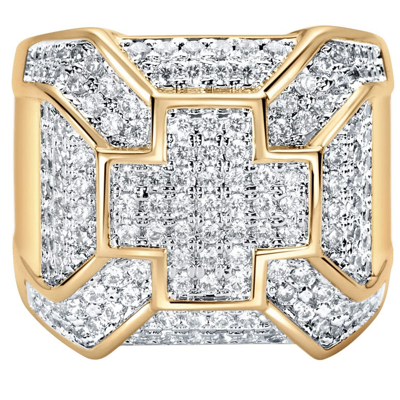 Sturgo 14K Yellow Gold Plated Mens Simulated Diamond Large Cross Ring, D-E Color VS Clarity, Size 11