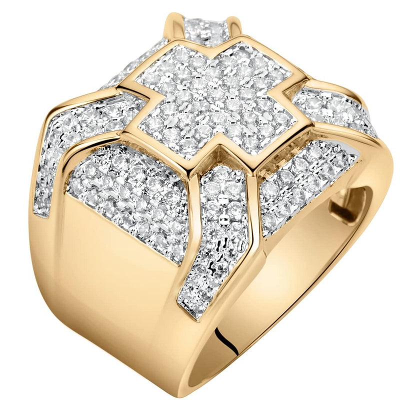Sturgo 14K Yellow Gold Plated Mens Simulated Diamond Large Cross Ring, D-E Color VS Clarity, Size 11