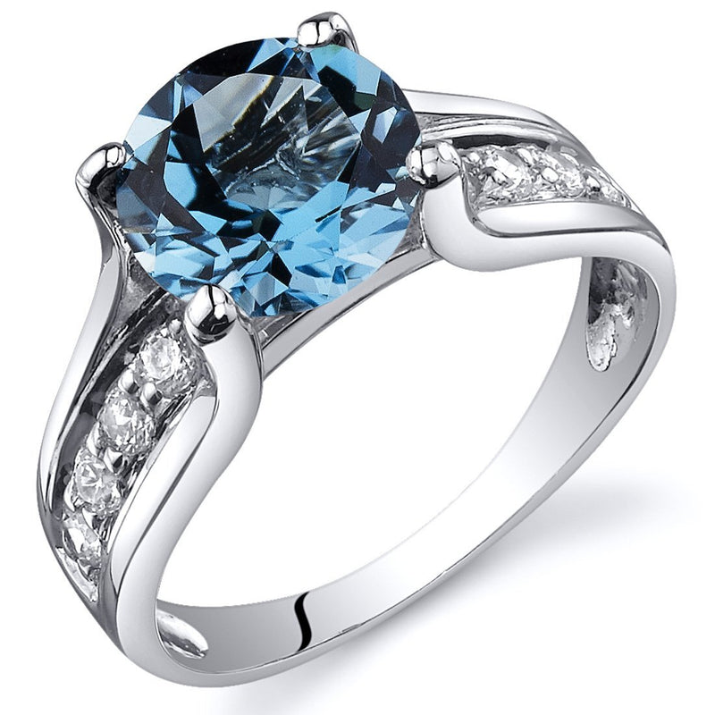 Swiss Blue Topaz Ring Sterling Silver Round Shape 2.25 Carats