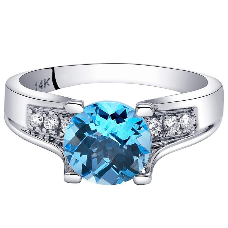 Swiss Blue Topaz Ring Sterling Silver Round Shape 2.25 Carats