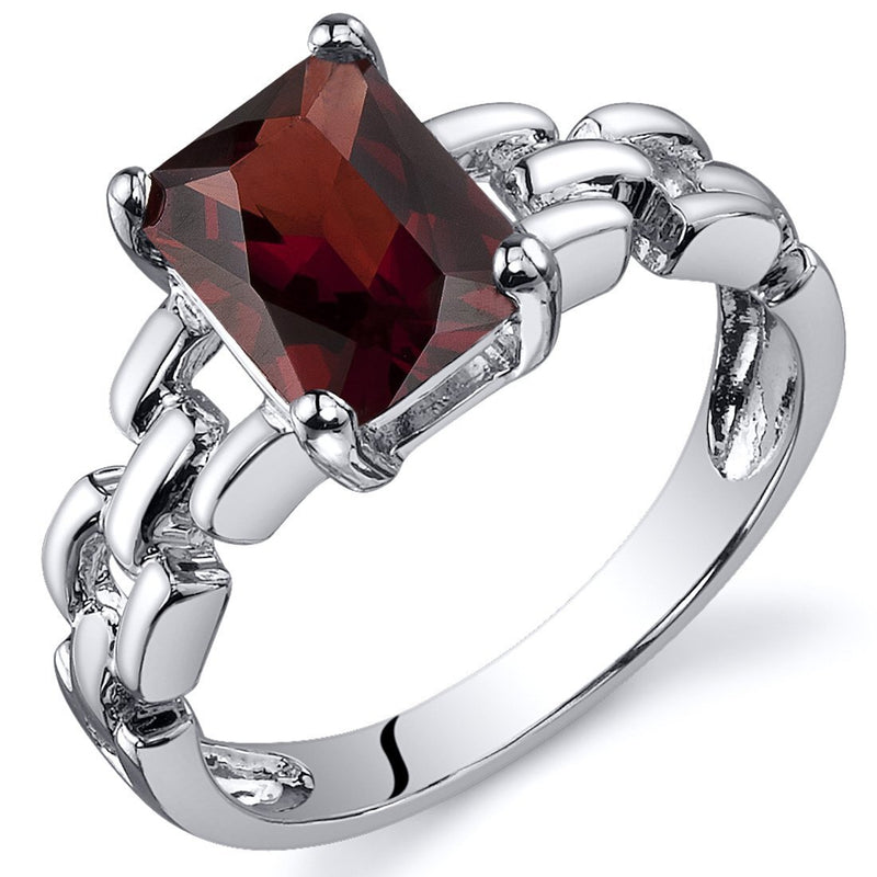 Garnet Ring Sterling Silver Radiant Shape 1.75 Carats