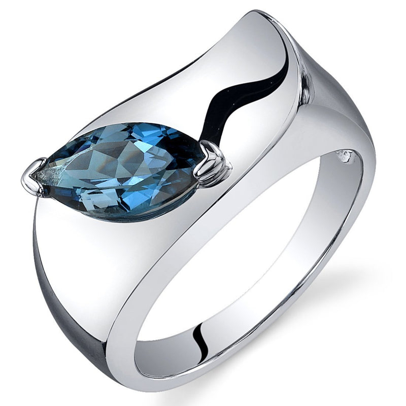 London Blue Topaz Ring Sterling Silver Marquise Shape 1 Carats