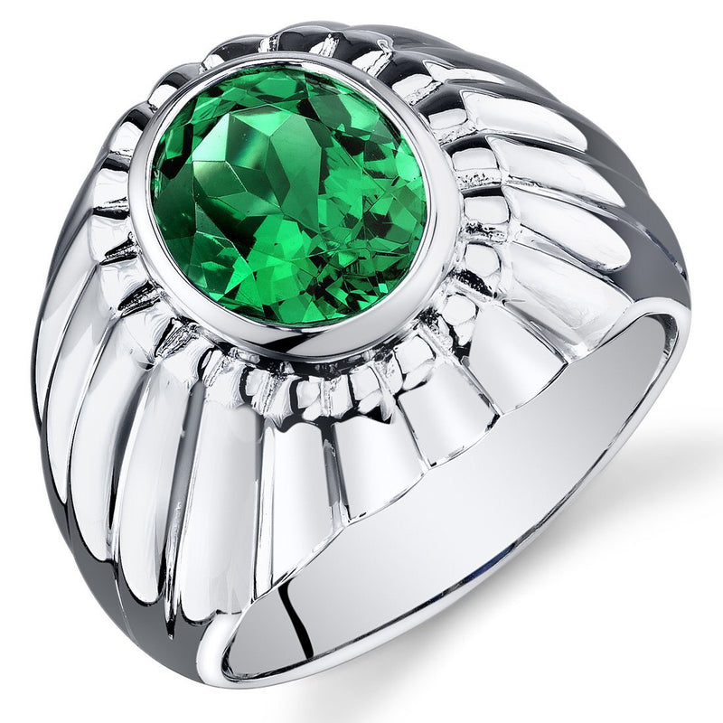 Mens 3.75 cts Emerald Sterling Silver Mens Ring Sizes 8 To 13