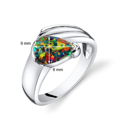 Black Opal Eventides Ring Sterling Silver Tear Drop Sizes 5 to 9