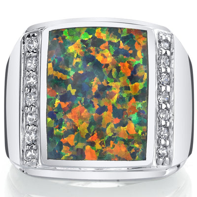 Men's Created Black Opal Aston 925 Sterling Silver Ring Sizes 8 To 13