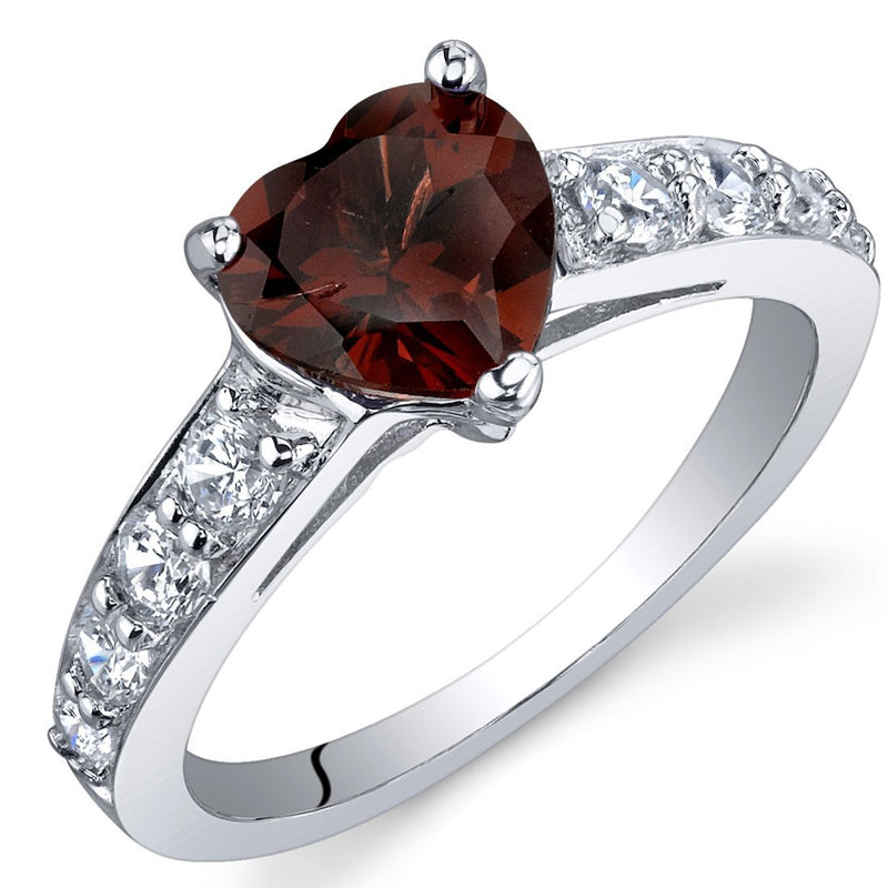 Garnet Ring Sterling Silver Heart Shape 1.5 Carats