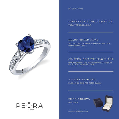Blue Sapphire Ring Sterling Silver Heart Shape 1.75 Carats