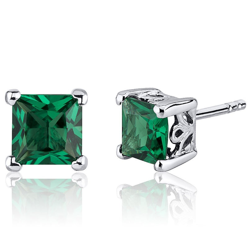 Princess Cut Gemstone Solitaire Stud 925 Sterling Silver Earrings