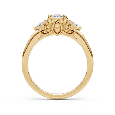 Trellis Three Stone Oval and Pear Gemstone Engagement Ring