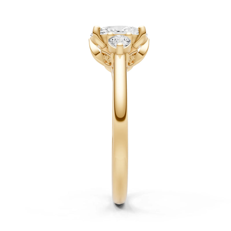 Trellis Three Stone Oval and Pear Gemstone Engagement Ring
