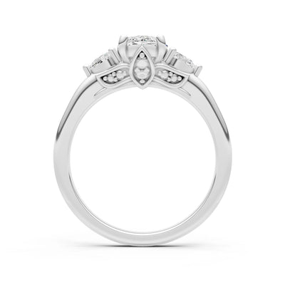 Trellis Three Stone Oval and Pear Gemstone Engagement Ring