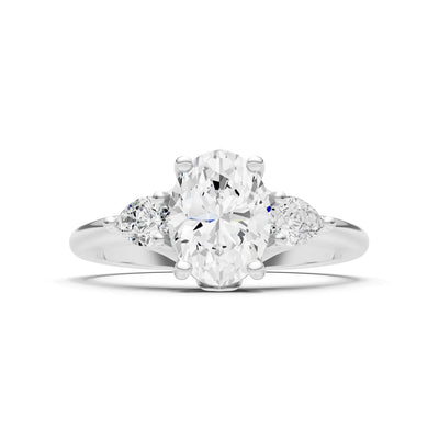 Trellis Three Stone Oval and Pear Gemstone Engagement Ring