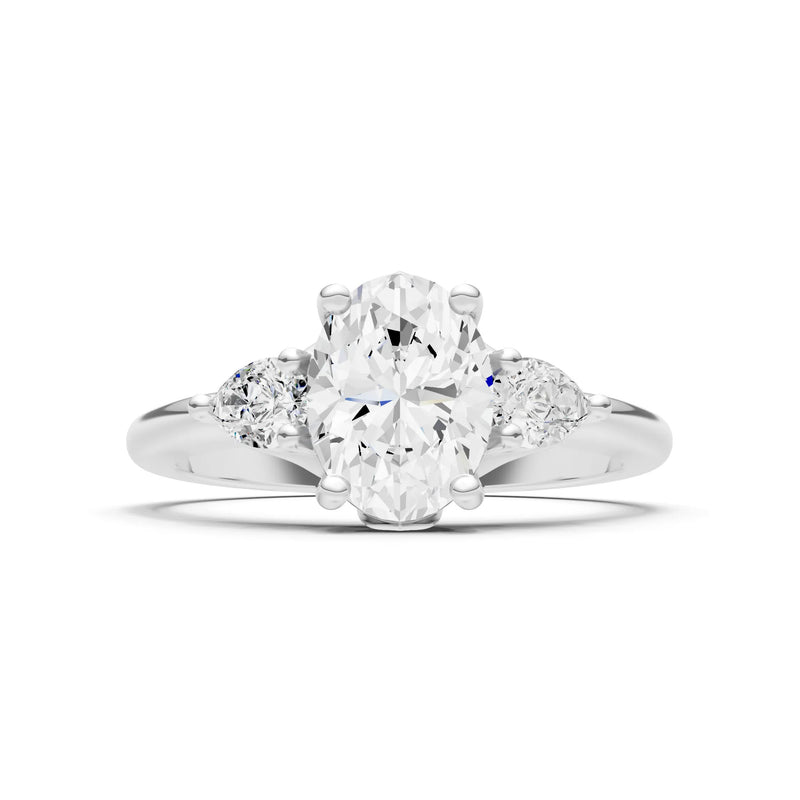 Trellis Three Stone Oval and Pear Gemstone Engagement Ring