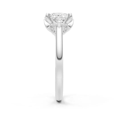 Trellis Three Stone Oval and Pear Gemstone Engagement Ring