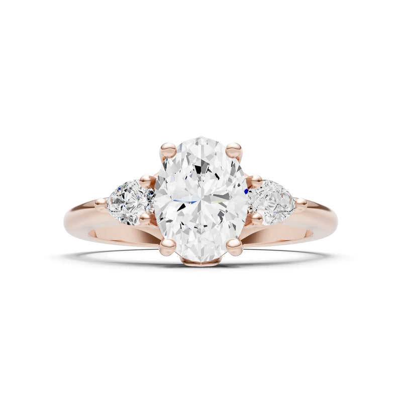 Trellis Three Stone Oval and Pear Gemstone Engagement Ring