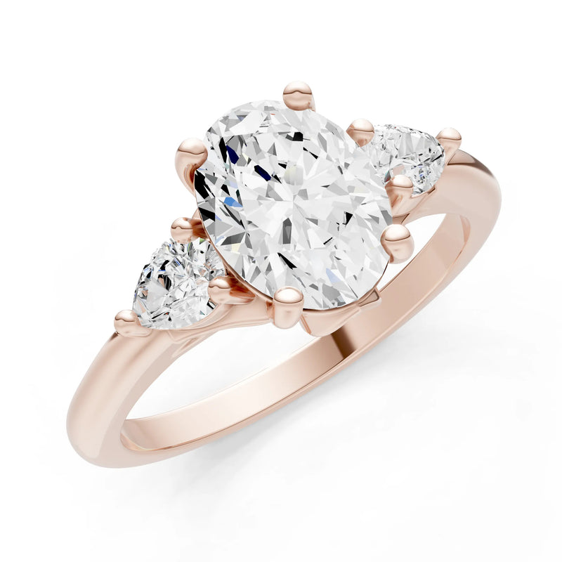 Trellis Three Stone Oval and Pear Gemstone Engagement Ring