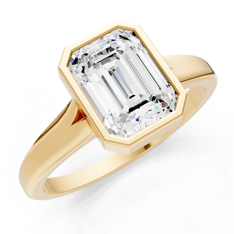 Diamond Emerald Cut Bezel Set Solitaire Ring