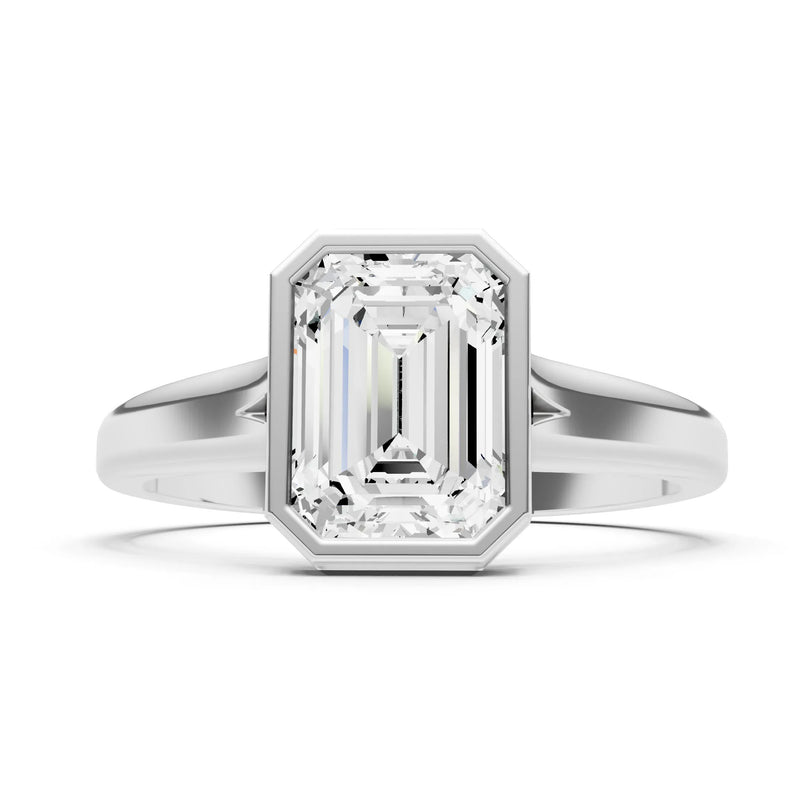 Diamond Emerald Cut Bezel Set Solitaire Ring