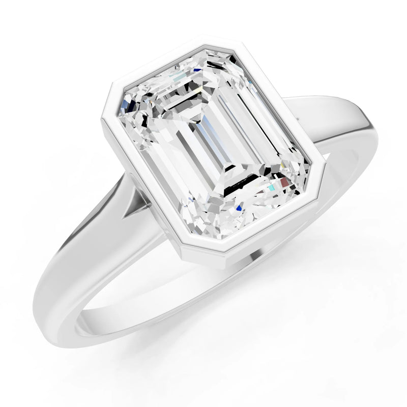 Diamond Emerald Cut Bezel Set Solitaire Ring