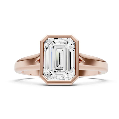 Diamond Emerald Cut Bezel Set Solitaire Ring