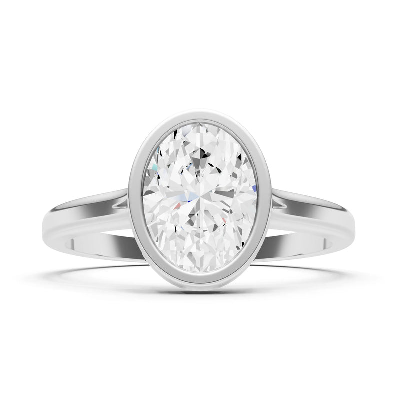 Diamond Oval Shape Bezel Set Solitaire Ring