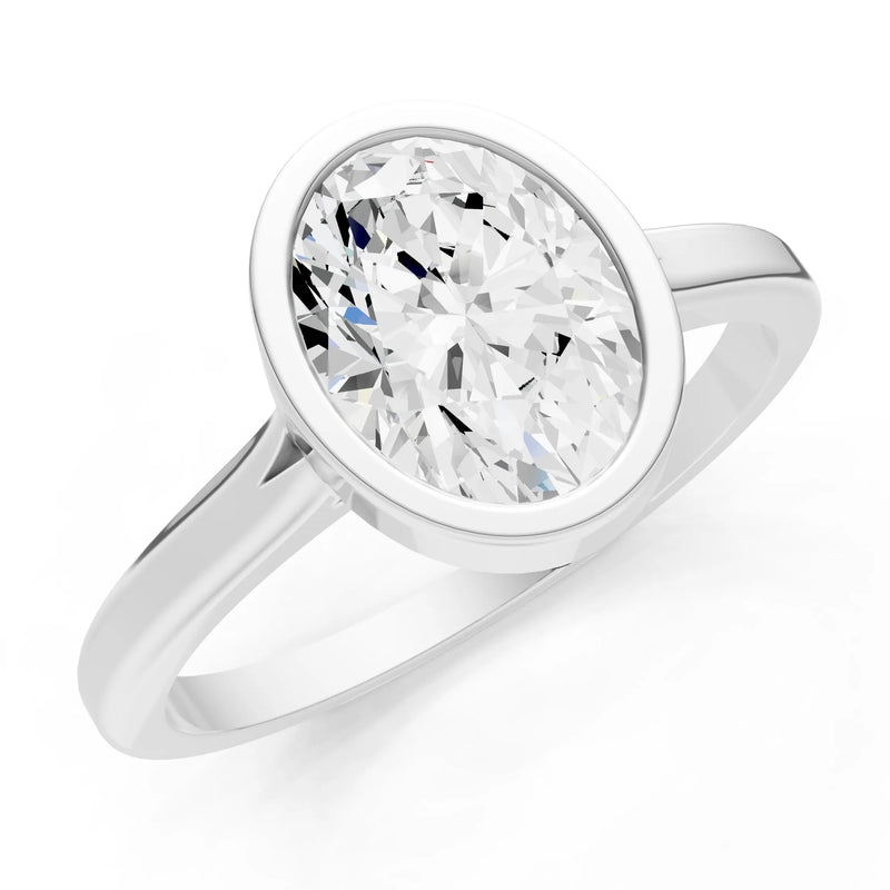 Diamond Oval Shape Bezel Set Solitaire Ring