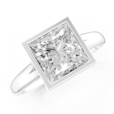 Princess Cut Bezel Gemstone Solitaire Ring