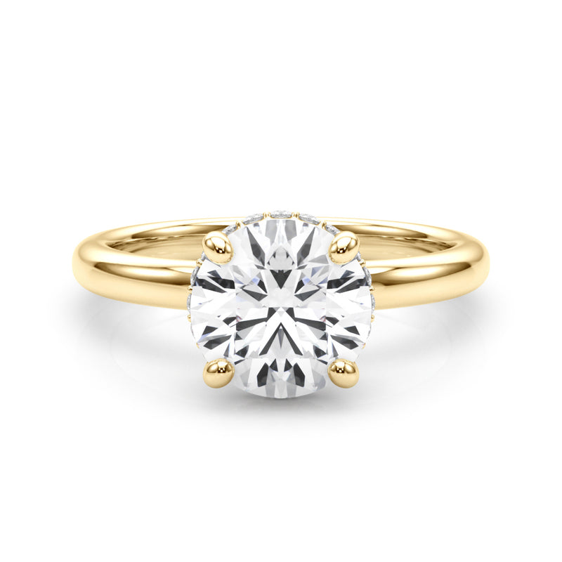 10k Yellow Gold Round-Cut Engagement Ring with Hidden Halo Diamonds