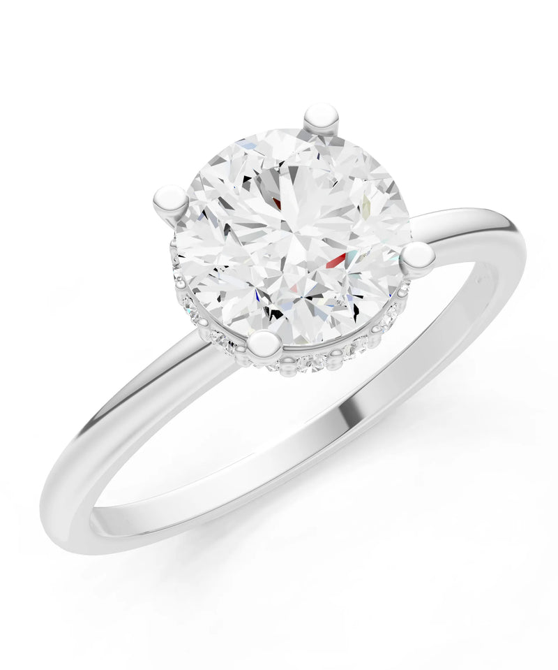 Round Cut Double Hidden Halo Engagement Lab Grown Gemstone and Diamond Ring