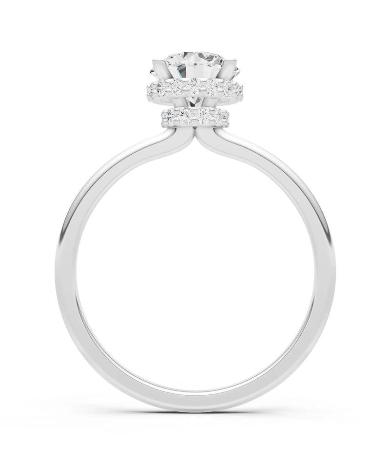 Round Cut Double Hidden Halo Engagement Lab Grown Gemstone and Diamond Ring