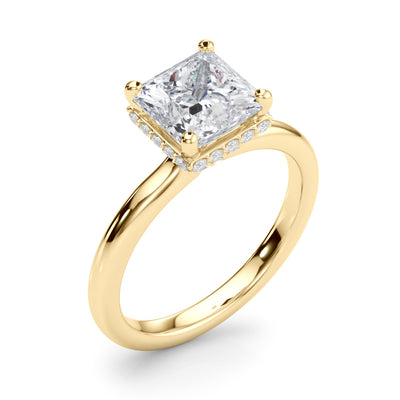 10k Yellow Gold Princess-Cut Engagement Ring with Hidden Halo Diamonds