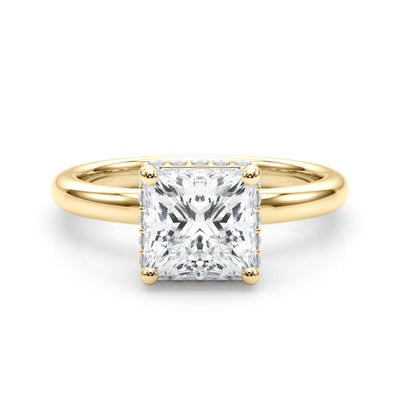 10k Yellow Gold Princess-Cut Engagement Ring with Hidden Halo Diamonds
