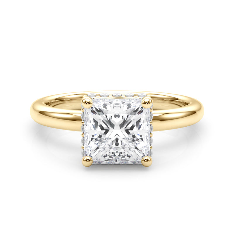 10k Yellow Gold Princess-Cut Engagement Ring with Hidden Halo Diamonds