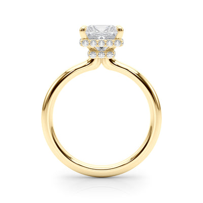 10k Yellow Gold Princess-Cut Engagement Ring with Hidden Halo Diamonds