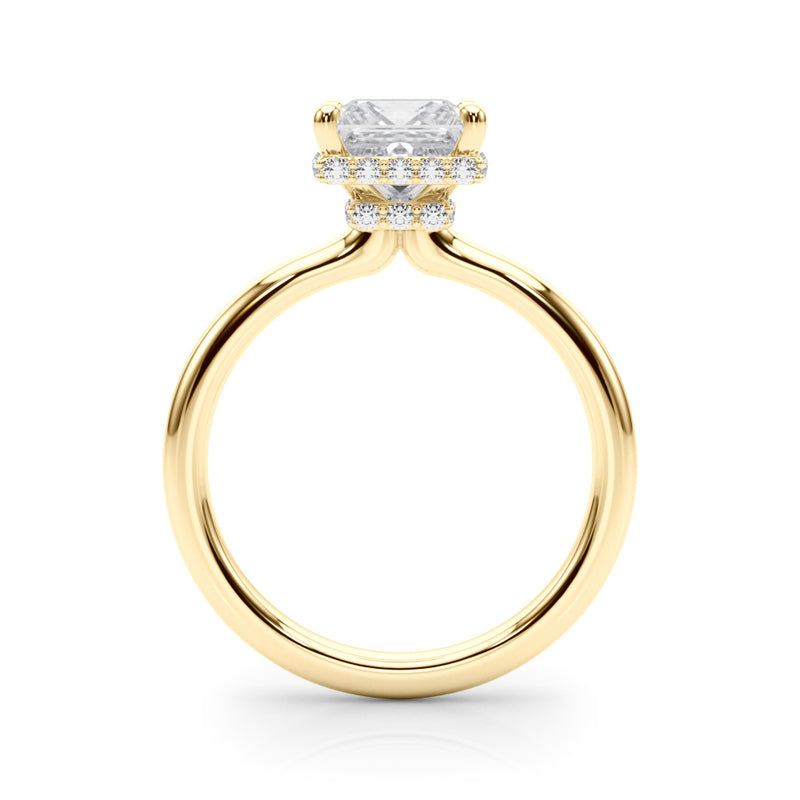 10k Yellow Gold Princess-Cut Engagement Ring with Hidden Halo Diamonds