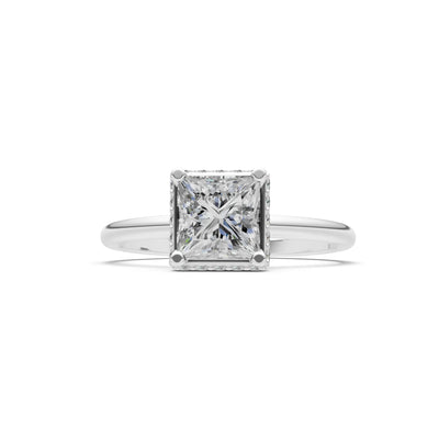 Princess-Cut Hidden Double Halo Diamonds Engagement Ring