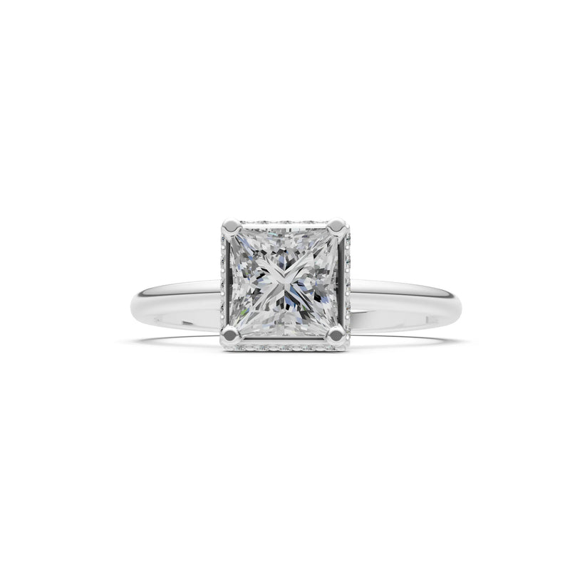 Princess-Cut Hidden Double Halo Diamonds Engagement Ring