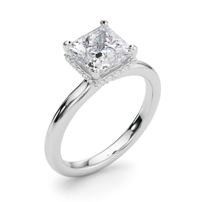 10k Yellow Gold Princess-Cut Engagement Ring with Hidden Halo Diamonds