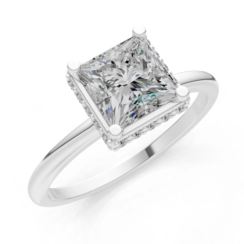 Princess-Cut Hidden Double Halo Diamonds Engagement Ring