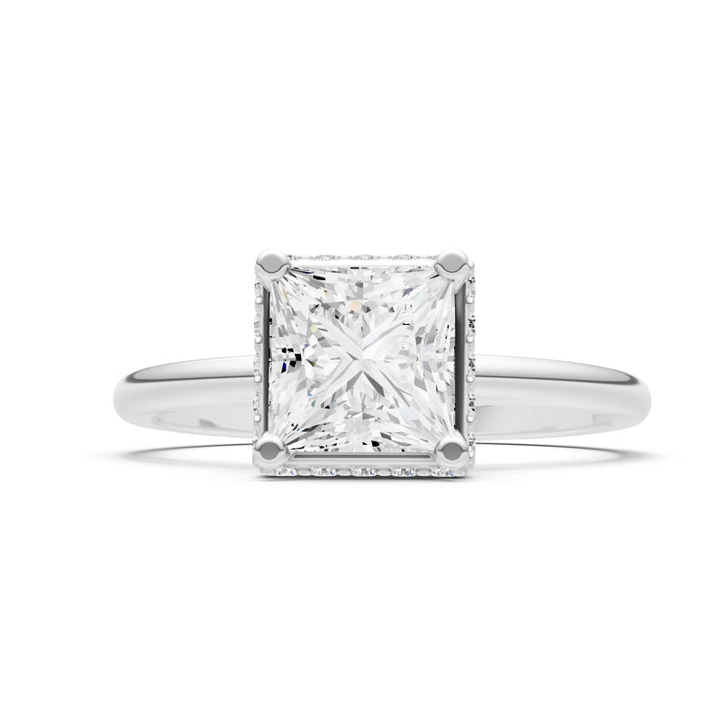 Diamond Princess Cut Hidden Double Halo Engagement Ring