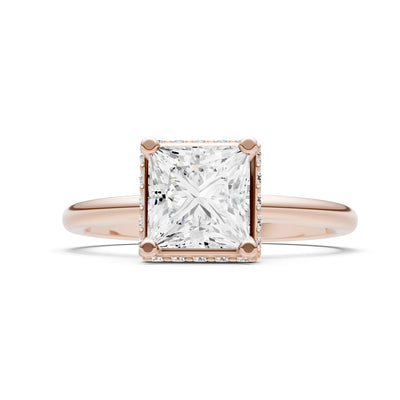 Diamond Princess Cut Hidden Double Halo Engagement Ring