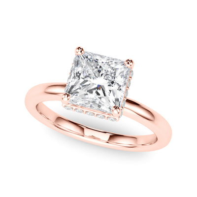 10k Yellow Gold Princess-Cut Engagement Ring with Hidden Halo Diamonds