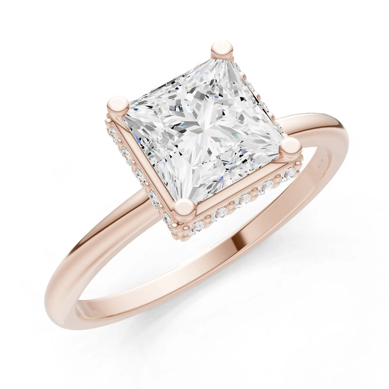 Diamond Princess Cut Hidden Double Halo Engagement Ring
