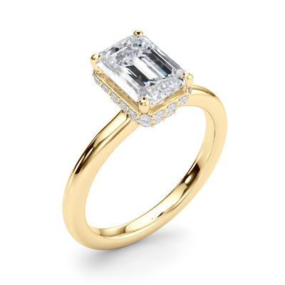 10k Yellow Gold Emerald-Cut Engagement Ring with Hidden Halo Diamonds