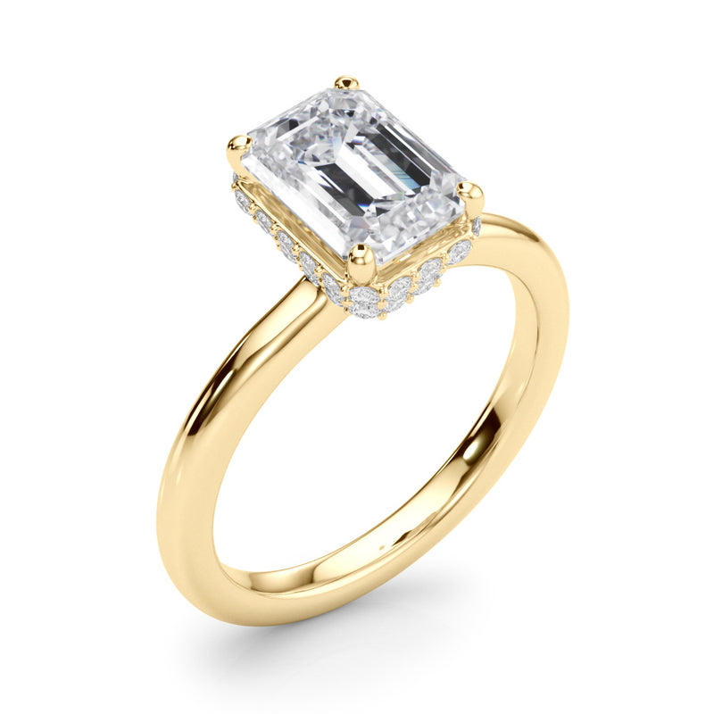 10k Yellow Gold Emerald-Cut Engagement Ring with Hidden Halo Diamonds