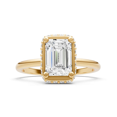 Diamond Emerald Hidden Double Halo Engagement Ring